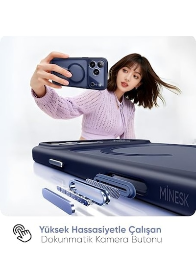 İphone 17 Pro İçin Magsafe İle Uyumlu Özel Geliştirilmiş Kamera Çerçevesini De Koruyan, Arkası Mat Polikarbonat Kenarları Silikon Akıllı Tasarım Kılıf Mavi, 17 Pro 50 x 22