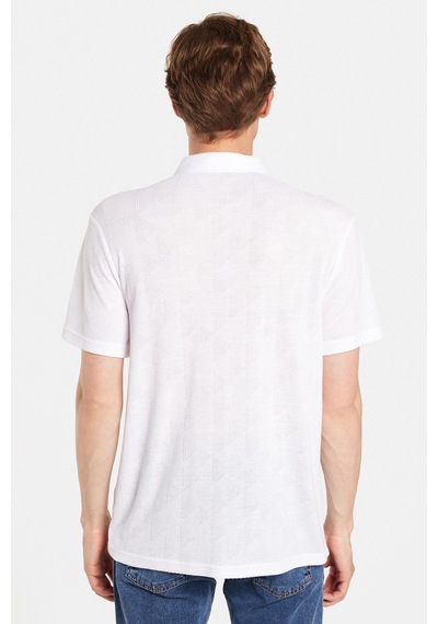 Tudors Erkek Slim Fit Dar Kesim Viskon Fermuarlı Polo Yaka Beyaz Tişört-34357 Beyaz