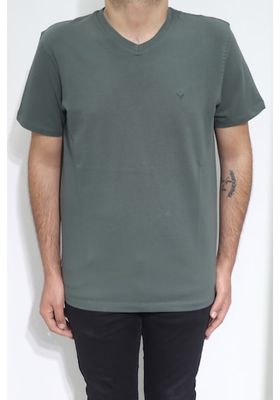 Santa Dmctekstil Erkek Düz Spor Kesim Kalıbı Rahat V Yaka T-shirt Haki