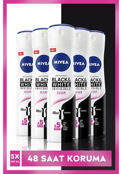 Nivea Invisible Black&White Clear Kadın Deodorant 5 x 150 ML