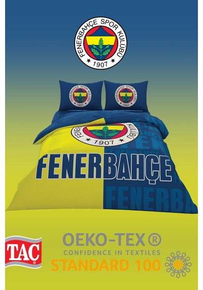 Fenerbahçe Parçalı Logo Çift Kişilik 7 Parça Yatak Seti - Nevresim Takımı + Yorgan + 2'li Yastık Sarı Lacivert