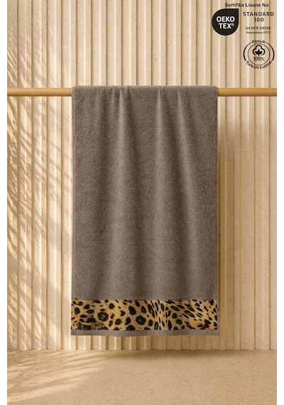 Leopar Plaj Havlusu %100 Pamuk Sertifikalı Deniz & Havuz Havlu Kahverengi 70x140cm Koyu Kahve