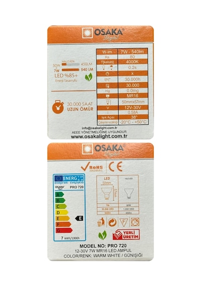Tr 12v 7w 50w Sarı 3000k Gu5.3 Led Spot Ampul, 6 Adet Genel