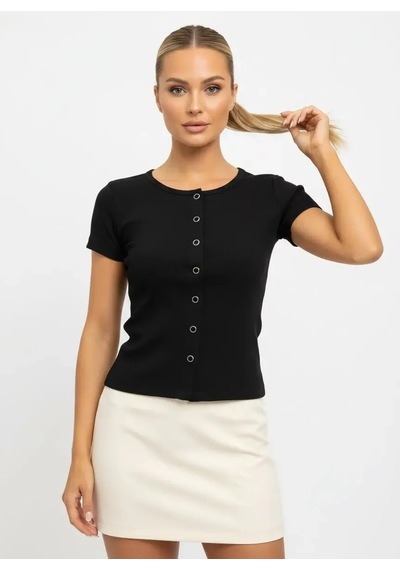Park Karon Kadın Bisiklet Yaka Çıt Çıt Kapama Slim Fit Viscon Bluz 26038 Siyah