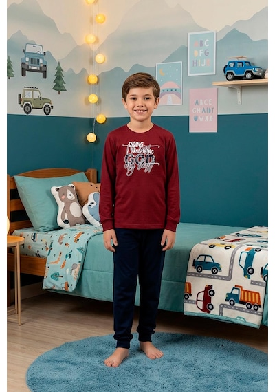 Kompedan Erkek Çocuk İnterlok Bisiklet Yaka Pijama Takımı Bordo 109 Bordo Kompedan Erkek Çocuk İnterlok Bisiklet Yaka Pijama Takımı Bordo 109 Bordo