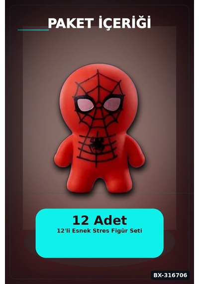 Spider-man Squishy Gerginlik Oyuncağı 12 Adet Stand Kutu Figür Seti Bx-316706