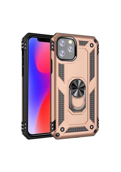 Apple Uyumlu  iPhone 11 Pro Max Kılıf Sert Silikon Yüzüklü Stand Özellikli Kapak