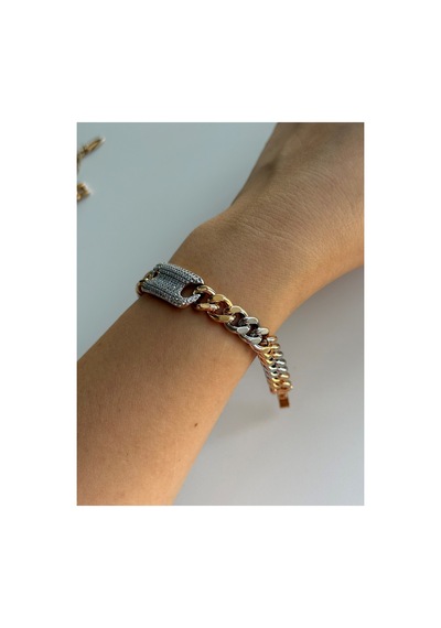 Çelik Silver Ve Rose Gold Mix Renk Full Gömme Taşlı Ruby Bileklik -kararma Yapmaz- Metalik