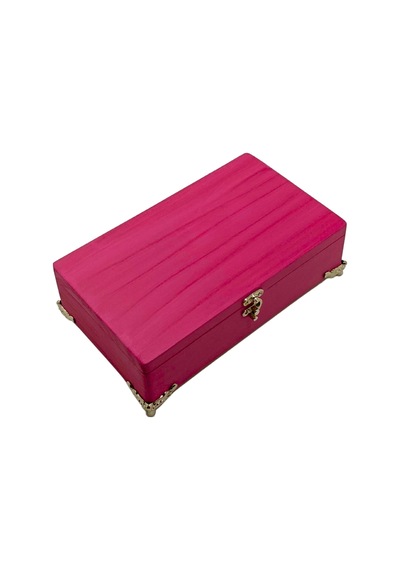 Doğal Ahşap Takı Kutusu Ahşap Saklama Kutusu Beyaz Çam Pembe Boy:20cm En:12cm Yük:6cm