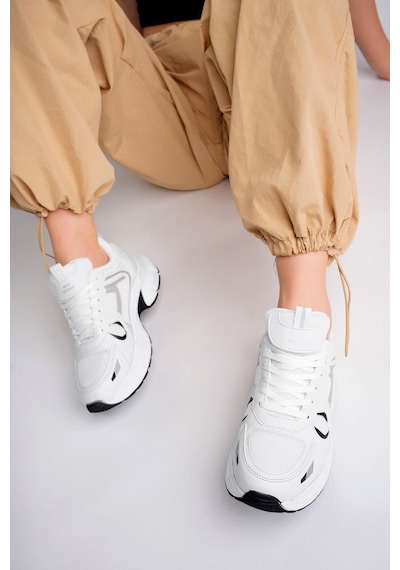 Mcdark Yüksek Taban Beyaz Siyah Günlük Sneakers Ayakkabı