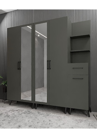 Açelya Portmanto Vestiyer Ayakkabılık Füme M1 200cm Montaj Dahil