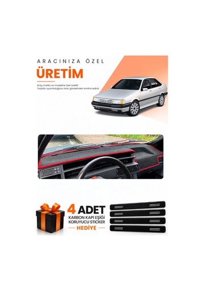 Fıat Tempra 1992-1997 Dijital Konsol Uyumlu Torpido Koruma Örtüsü Oto Kılıfı - Siyah Kırmızı