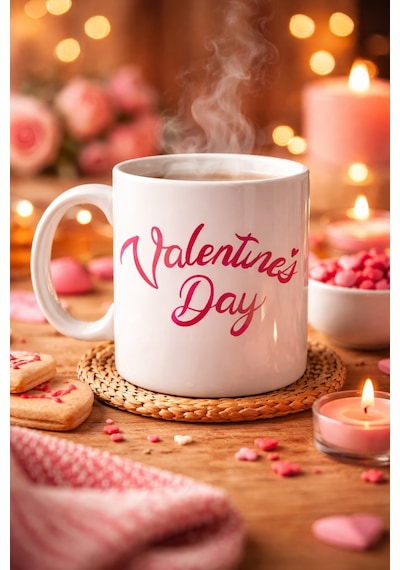 Valentine S Day Porselen Kupa Model 3 Aşk Temalı Özel Tasarım Kahve &amp Çay Kupası , Sevgililer Günü Hediyesi Renkli