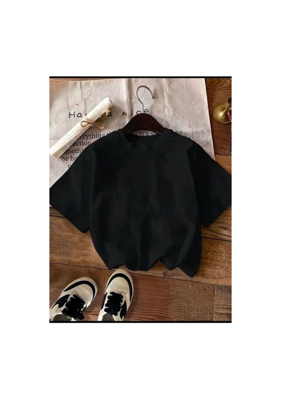 Medinenur Enjoy Arka Baskılı Basic T-shirt Siyah