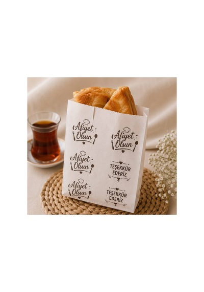 100 Adet Baskılı Servis Kesesi 15x20x8 Cm - Tost Poğaça Simit Sandviç Sunum Kağıdı - Fast Food Paket Servis Kılıfı