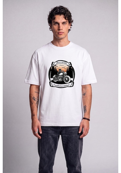 Black Nova Oversize Baskılı Unisex %100 Pamuk T-shirt Twilight Cruiser Beyaz