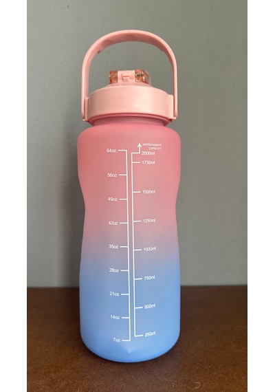 Motivasyonel Su Matarası Suluk 2 Litre Stıcker Ve Pipetli Su Matarası Pembe