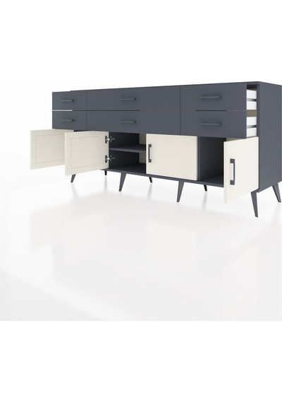Hyperion Konsol 2 Raflı 6 Çekmeceli 4 Kapaklı 176x44x83 Antrasit-aytaşı/antrasit Aytaşı/antrasit