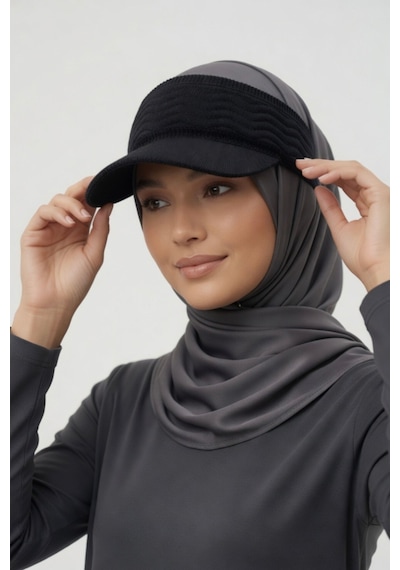 Mollycrush Siperlikli Vizör Şapka Tesettür Günlük Kullanım Siyah Kadın Zikzak Desenli Lastikli Model Siyahㅤ
