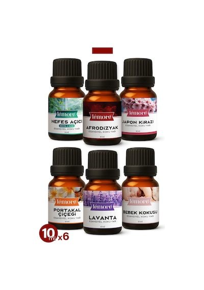Lemore Esansiyel Uçucu Yağ Buhurdanlık Yağı Hava Nemlendirici Aroma Difüzörü Kokusu Esans 6'lı