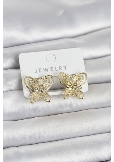 Füsun Küpesi Model Gold Renk Kelebek Model Pirinç Kadın Küpe Altın 75066764
