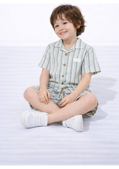 Miniko Kids Erkek Çocuk Çizgili Gömlekli Müslin Şortlu Takım Yeşil