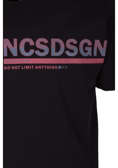 Erkek Tişört Bisiklet Yaka Siyah Slim Fit Baskılı T-shirt Ncs Jeans 1296 Siyah