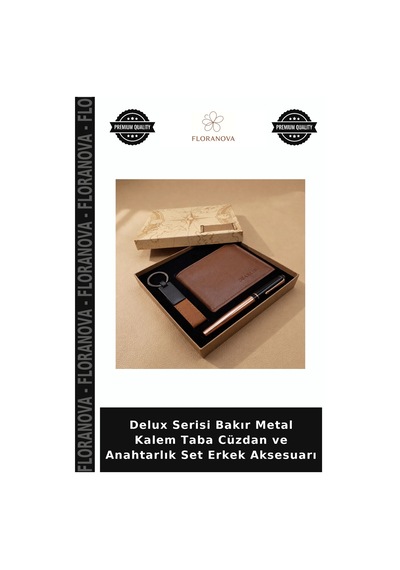 Floranova Delux Serisi Bakır Metal Kalem Taba Cüzdan Ve Anahtarlık Set Erkek Aksesuarı Çok Renkli