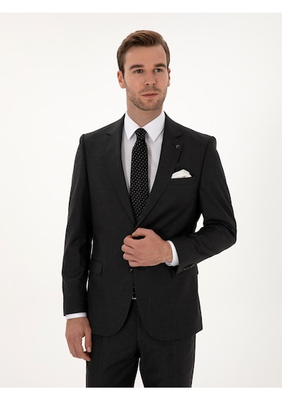 Cacharel Füme Slim Fit Mikro Desenli Yün Karışımlı Takım Elbise Gri