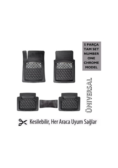 5 Parça Tam Set Paspas Takımı Üniversal Her Araca Uyumlu Kesilebilir Number One Chrome Karbon Detaylı Siyah 1 Adet