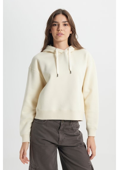 Regular Fit Normal Kesim Kapüşonlu İçi Polarlı Ekru Sweatshirt W242761A74 Ekru