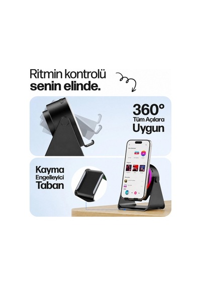Soundpad Bluetooth Hoparlör - İndüksiyon Temas Özellikli - Telefon Standlı - Type-c Şarj - Rgb Ambiy Renkli