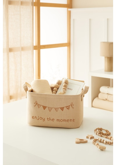 Ocean Home Textile Çocuk Odası Jüt Keten Kumaş Sepet 30 x 21 x 18 cm