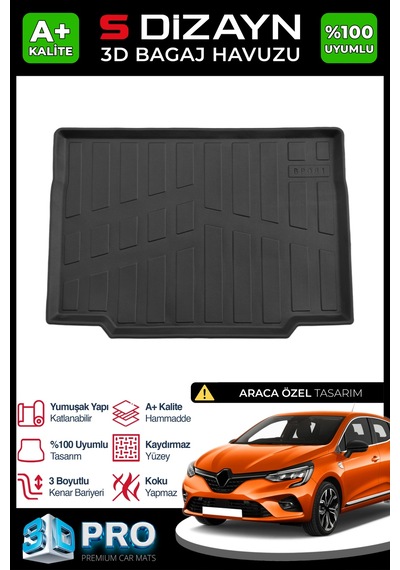 S-dizayn Renault Clio 5 3d Pro Bagaj Havuzu 2019 Üzeri A+ Kalite