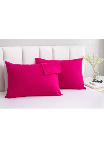 Fuşya Pamuk Kumaş Kapaklı Yastık Kılıfı 2 Adet 50 X 70 Cm