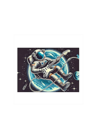 Astronot Ve Elektro Gitar Tasarım Mdf Tablo