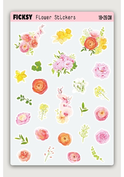 Çiçek Sticker Seti - 25 Adet Etiket Çıkartma Diğer