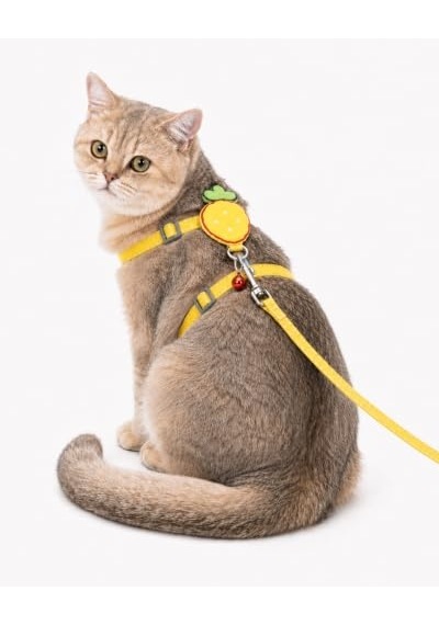 Getmeev Çilek Figürlü Zilli Kedi Göğüs Tasması Ve Gezdirme Kayışı Seti, Ayarlanabilir Göğüs Tasması Ve Gez