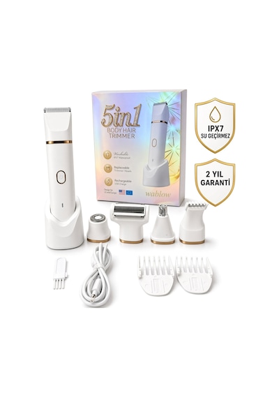 Wablow Yüz Saç Vücut IPX7 Su Geçirmez Seramik Bıçak Şarj Standl Vücut Tıraş Makinesi Series 5+1 Seti