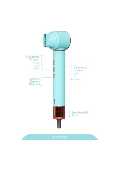 Mavi Air Brush 5in1 Bukle-hacimle-düzleştir-2-fırça Saç Kurutma - Şekil Makinesi 1300w 3-kdm.hız Sıcaklık Shd-1729 5705