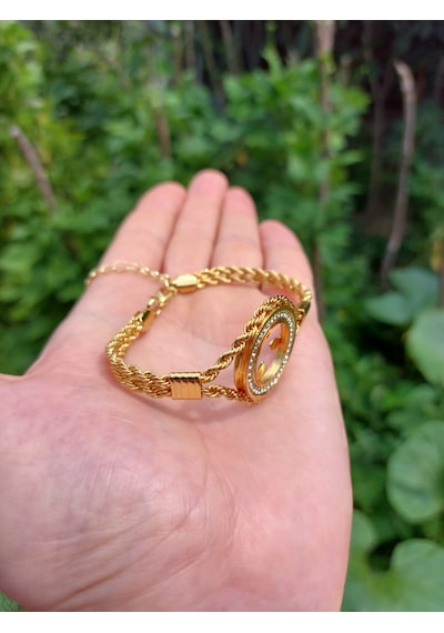 Gezergold Takı Çeyrek Çelik Zirkon Taşlı Bileklik 22ayar Altın Kaplama Bileklik