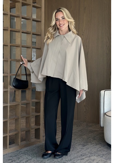 Laluvia Bej Pelerin Model Trençkot - 7603 Bej