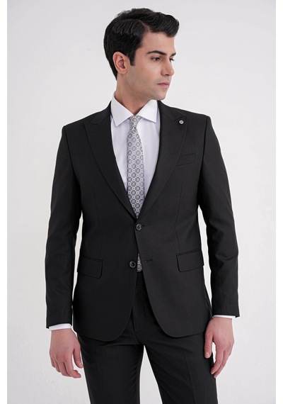 Efor Slim Fit Çift Yırtmaç Sivri Yaka Esnek Siyah Klasik Takım Elbise Tk 939 Siyah