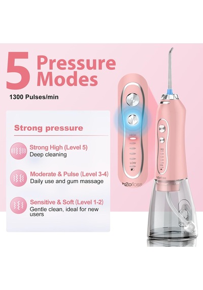 Şarjlı Kablosuz Ağız Duşu, Hızlı Ve Etkili Diş Arası Temizliği 300 Ml Su Hazneli, 5 Modlu, 6 Başlıklı, Ipx7 Su Geçirmez, Diş Taşı Temizliği, Pembe 06261151