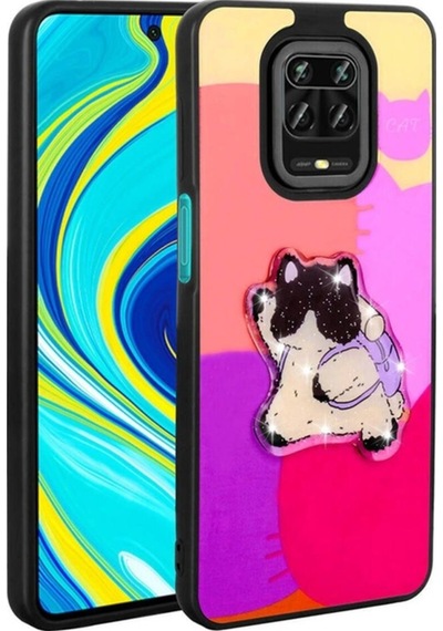 Xiaomi Redmi Note 9 Pro Kılıf Parlayan Kabartmalı İkonik Figürlü Zore Amas Silikon Kapak Mor