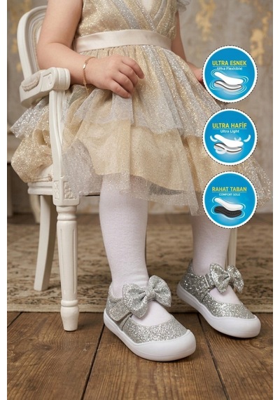 Cool Gümüş Cırtlı Hafif Fiyonk Detaylı Anatomik Bebek Ayakkabı Darla İa