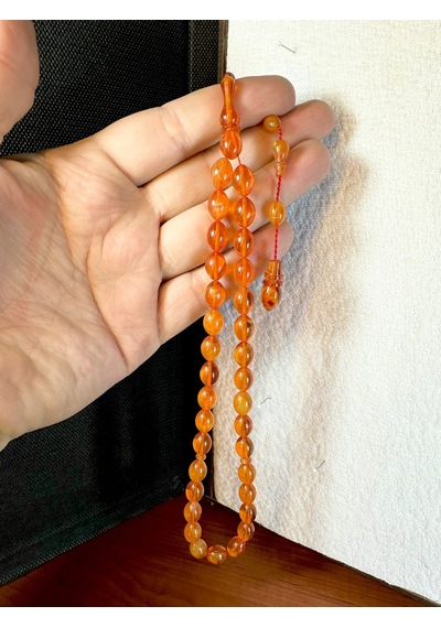 Anemore Collection Sıkma Kehribar Tesbih Turuncu Renkli Beyzi Kesim T-180