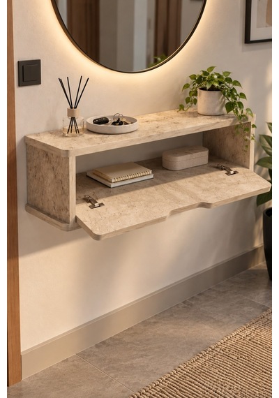 Sulorahome Duvara Monteli Kapaklı Antre Rafı Ve Dolabı Sand