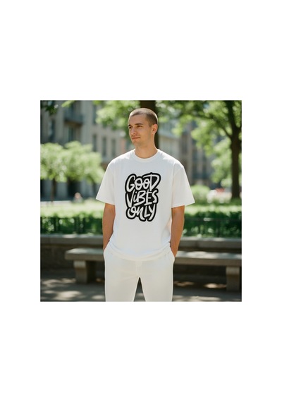 Urbantrendstore Unisex Good Vibes Only Oversize Fit Rahat Geniş Salaş T-shirt Günlük Tişört Beyaz