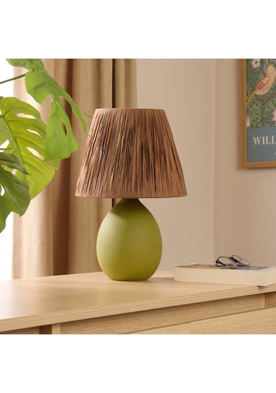 Hmyy Design Rond Seramik Abajur - Yeşil / Kahverengi - 37x24x24 Cm Çok Renkli